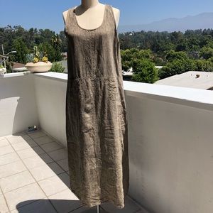 Vintage Clio 💯 Linen Lagenlook Top Jacket Dress Set Taupe Size L